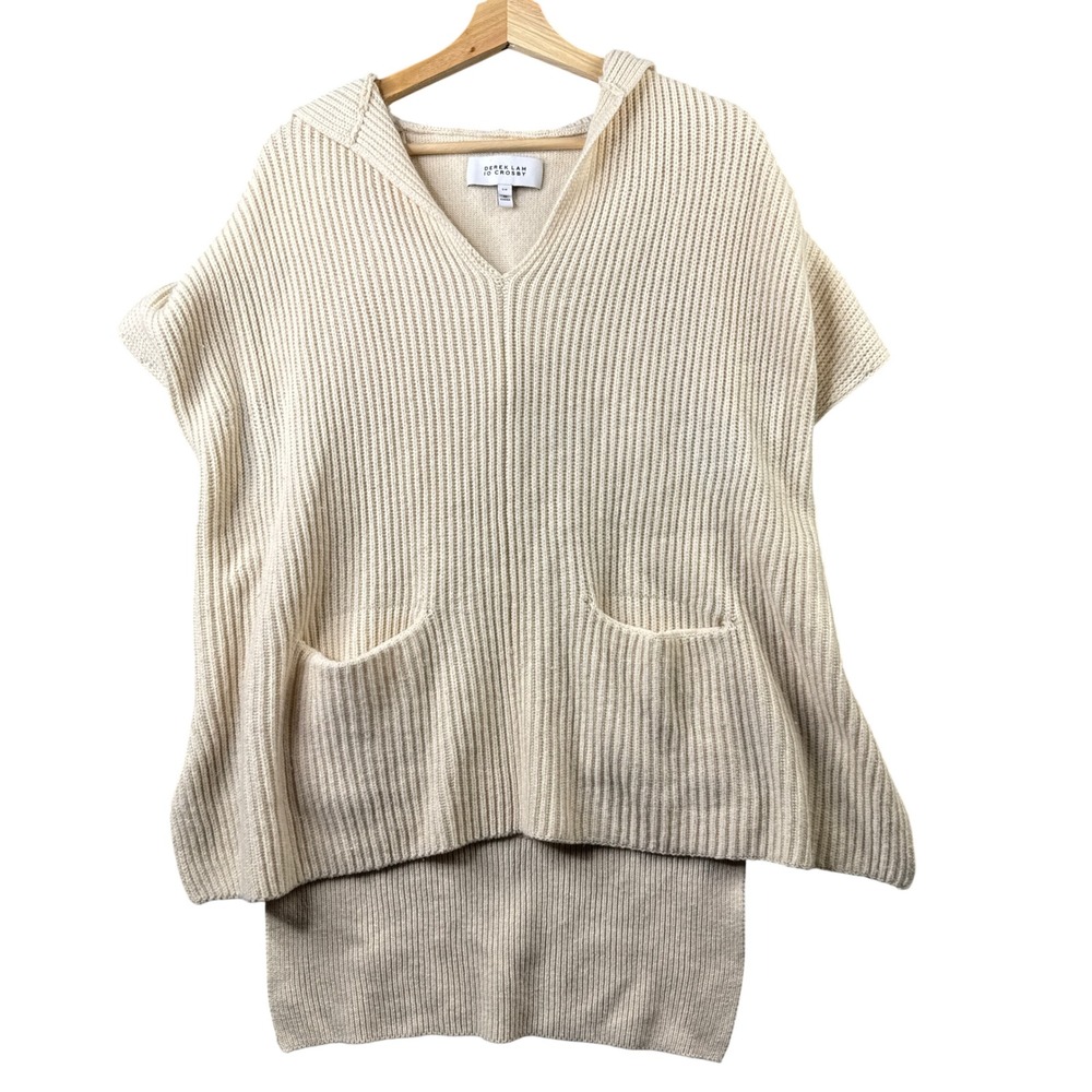 Derek Lam 10 Crosby Wool Cashmere Ribbed Hooded Poncho Sweater Cream Small